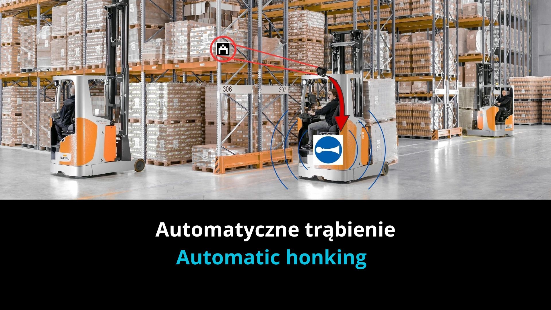 System TS-Forklift automatycznie uruchamia sygnał dźwiękowy wózka widłowego